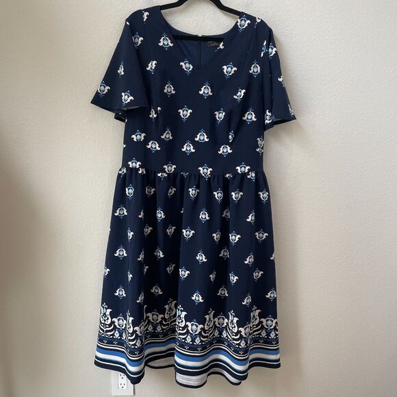 Lane Bryant Womens Plus 24 Navy White Floral Dress With Waist Tie & Pockets - Picture 1 of 9